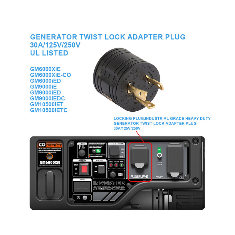 Load image into Gallery viewer, GENMAX Inverter Generator RV Power Adapter L5-30P Male to TT-30R Female 125 VAC 30 Amp - Electrical Cord Plug Converter (Black Rubber) (L5-30P to TT-30R) UL Listed
