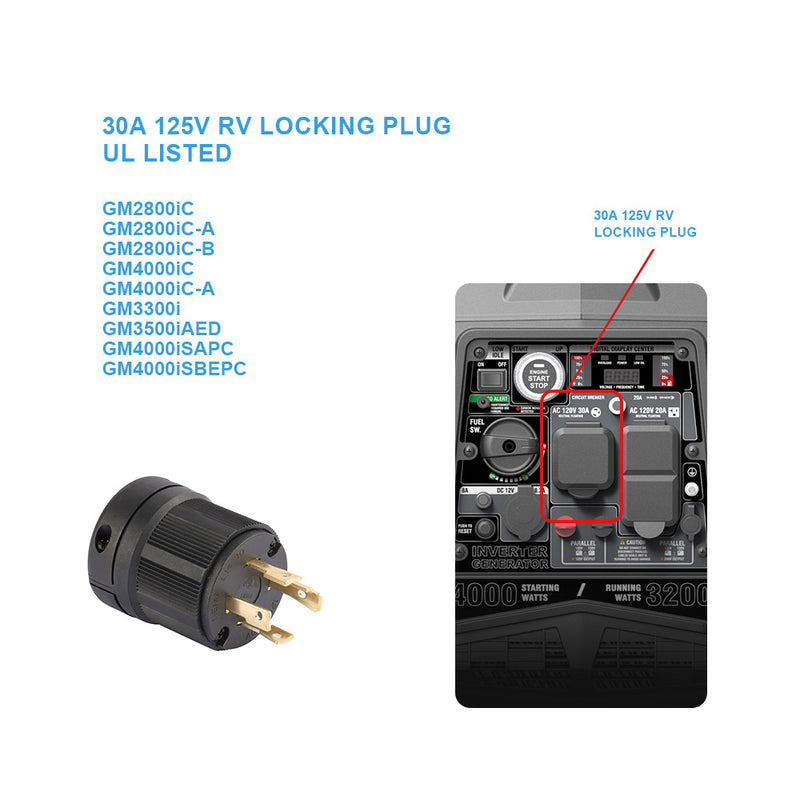 Load image into Gallery viewer, GENMAX NEMA L14-30P Locking Plug Connector for Generator, Twist Lock Male Plug, 30 Amp, 125/250 Volt ,3 Pole, 4 Wire Grounding, Industrial Grade Heavy Duty, UL Listed, 66470-BK, Black (Pack of 1)
