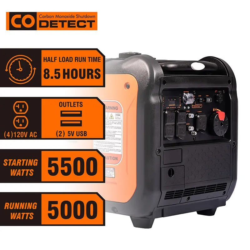 Load image into Gallery viewer, GENMAX GM5500i 5500 Watt Gasoline Inverter Generator with CO Detect
